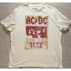 AC/DC Graphic T-Shirt Mens XL Cream Highway To Hell 1979 Tour Rock Band Tee